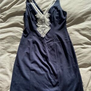 Eliza J Navy Dress with White Lace Accent